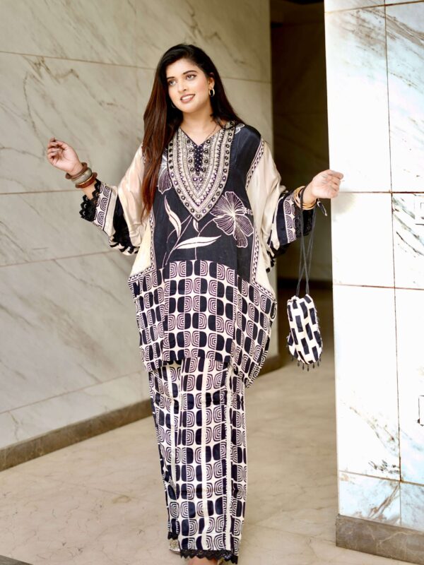 Noir Luxe Printed Co-ord Set with Potli