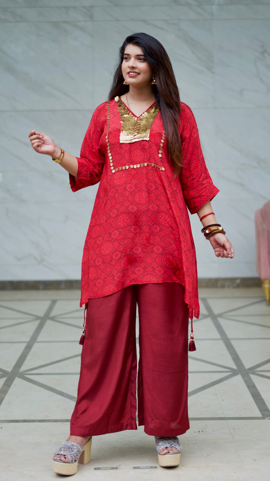 Red Designer Kurti Set
