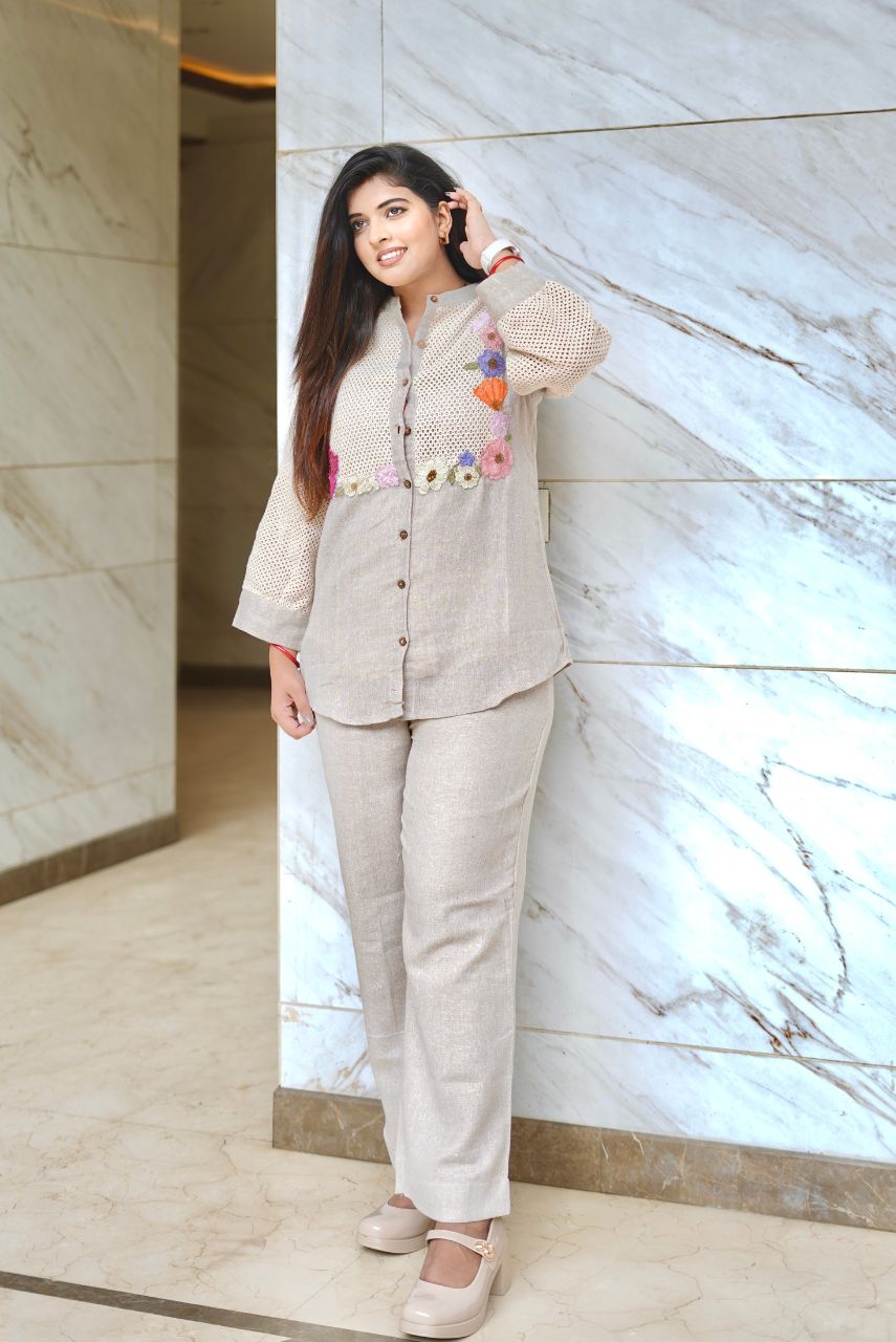 Handcrafted Floral Jute Co-ord Set