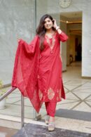 Crimson Elegance Embroidered Kurta Set with Dupatta