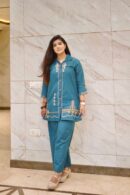 Teal Embroidered Cotton Co-ord Set
