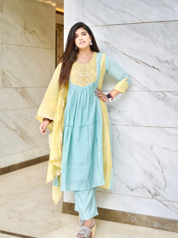 Aqua Grace Embroidered Kurta Set with Dupatta