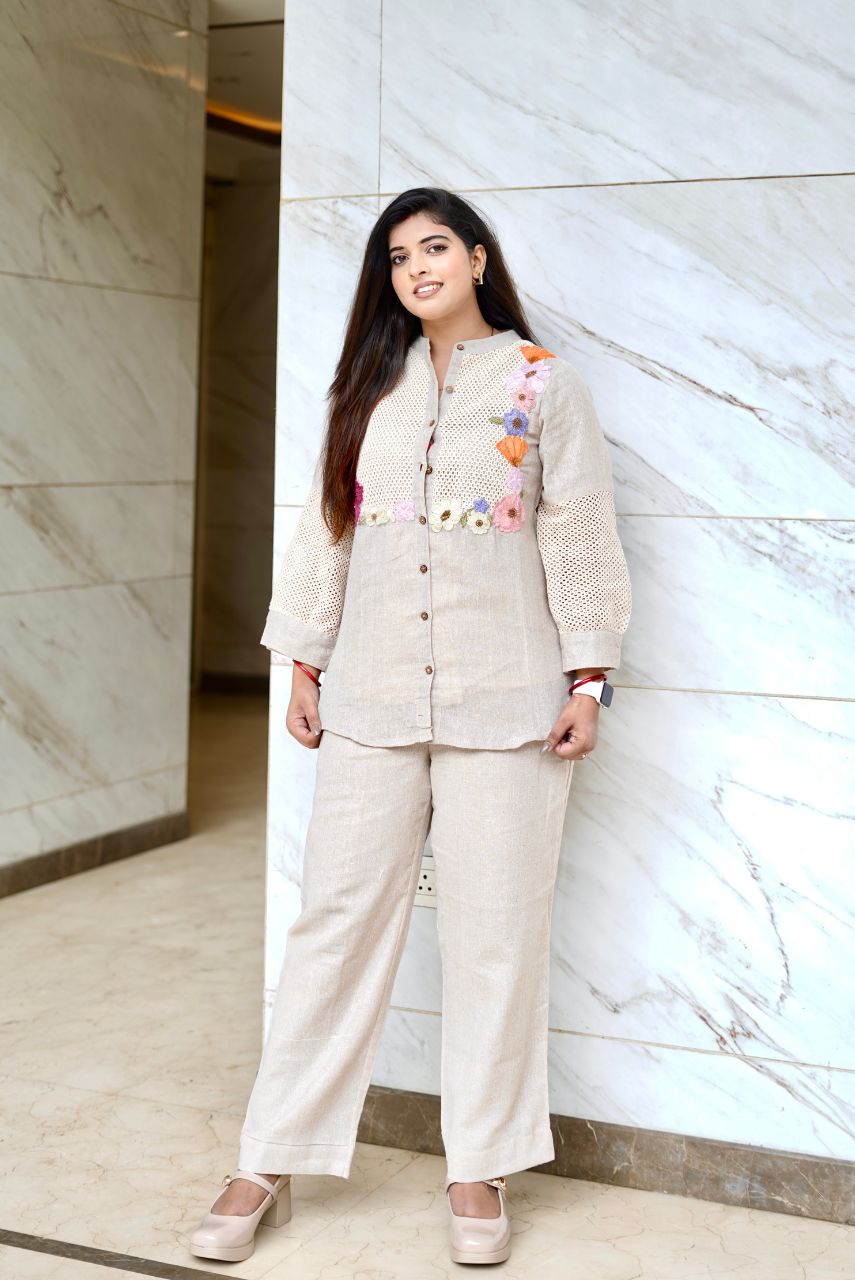 Handcrafted Floral Jute Co-ord Set - Image 2