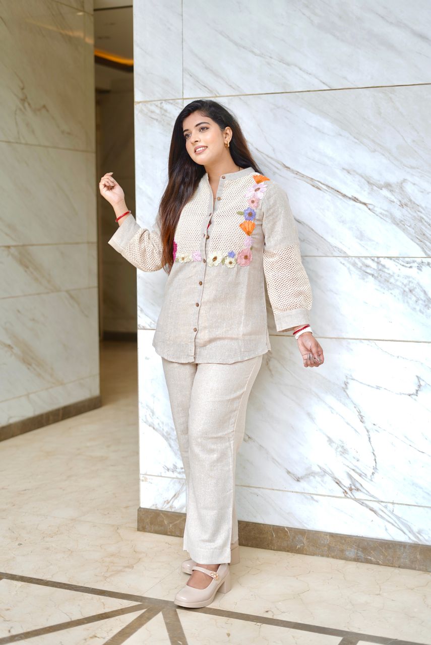 Handcrafted Floral Jute Co-ord Set - Image 3