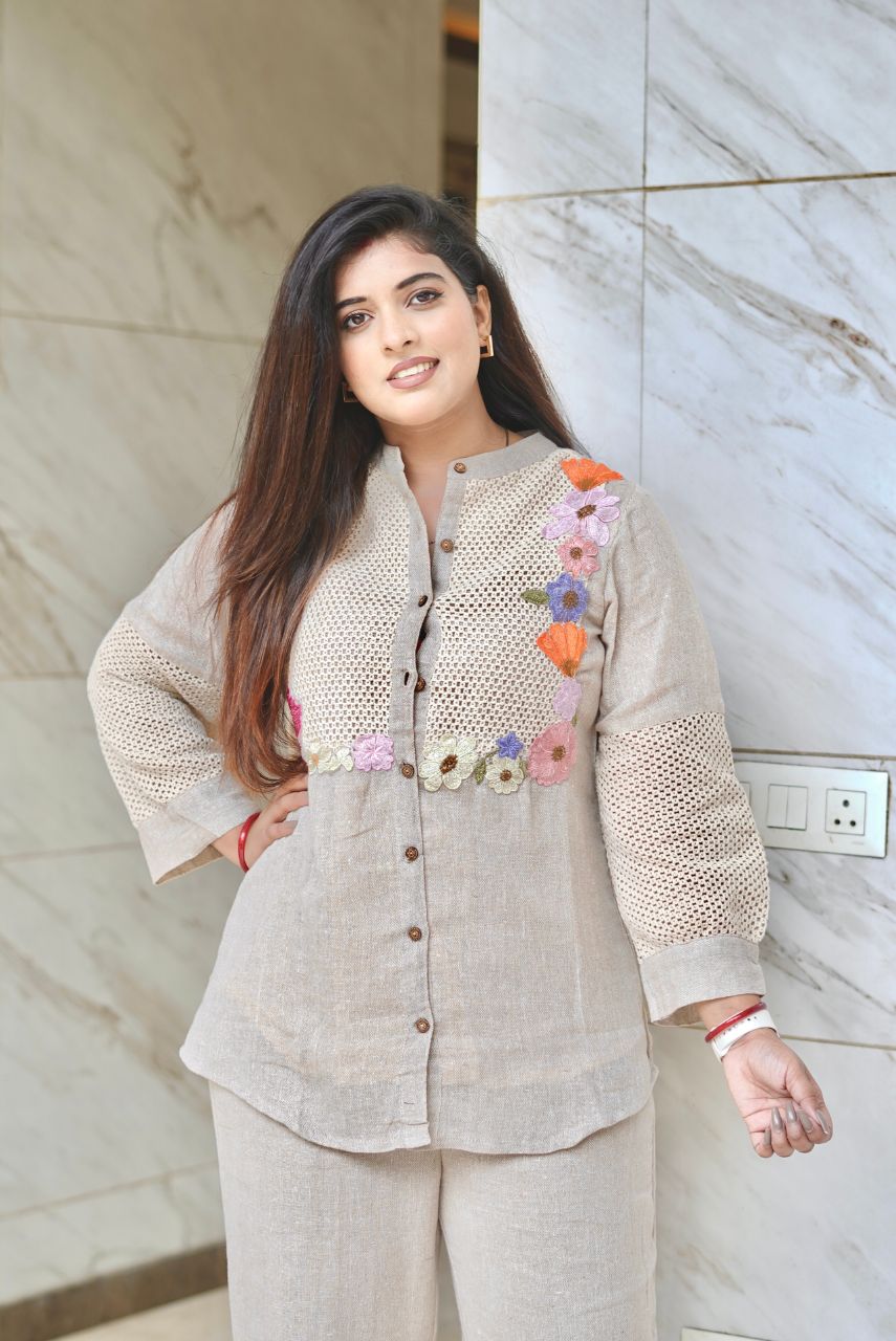 Handcrafted Floral Jute Co-ord Set - Image 4
